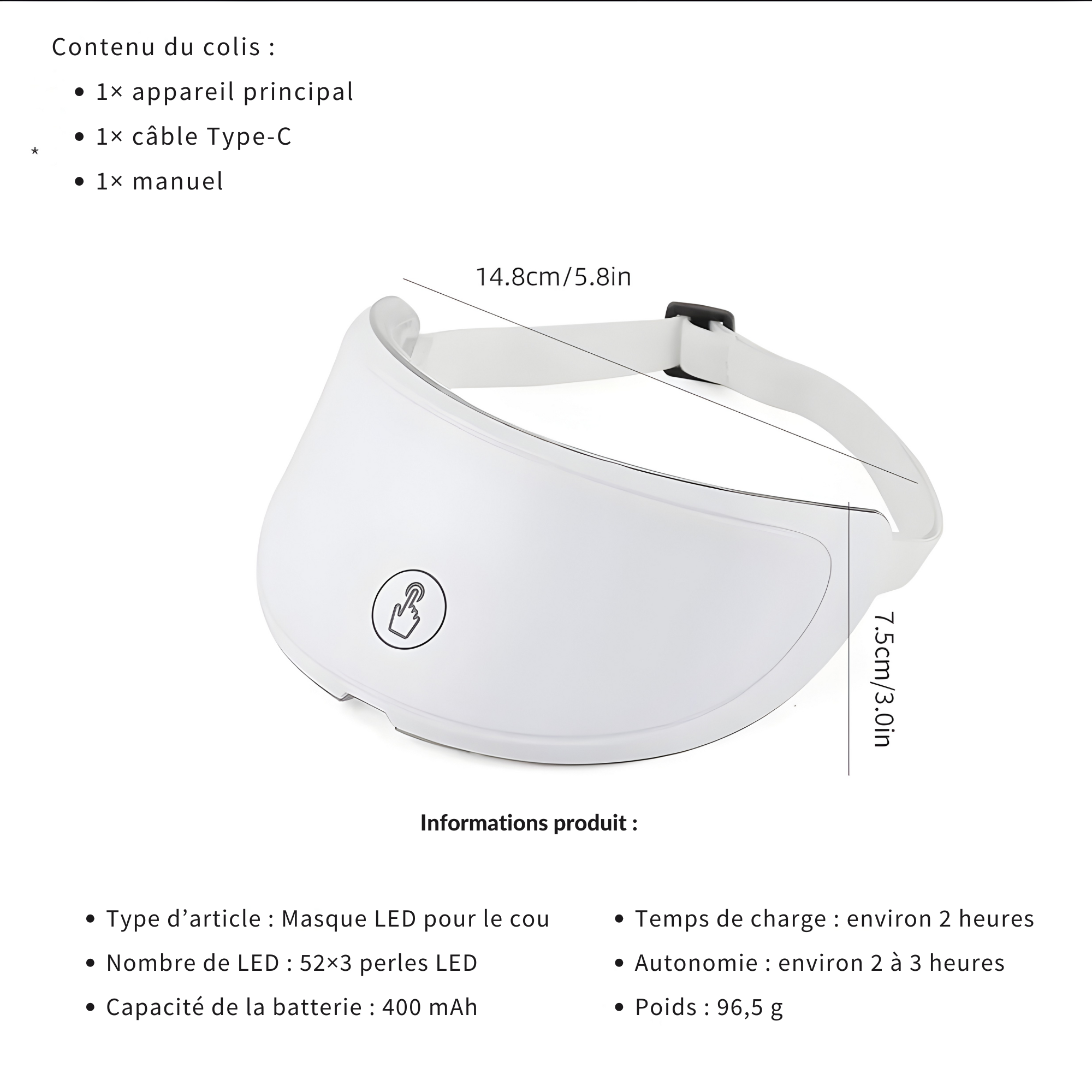 Masque LED pour les rides du cou