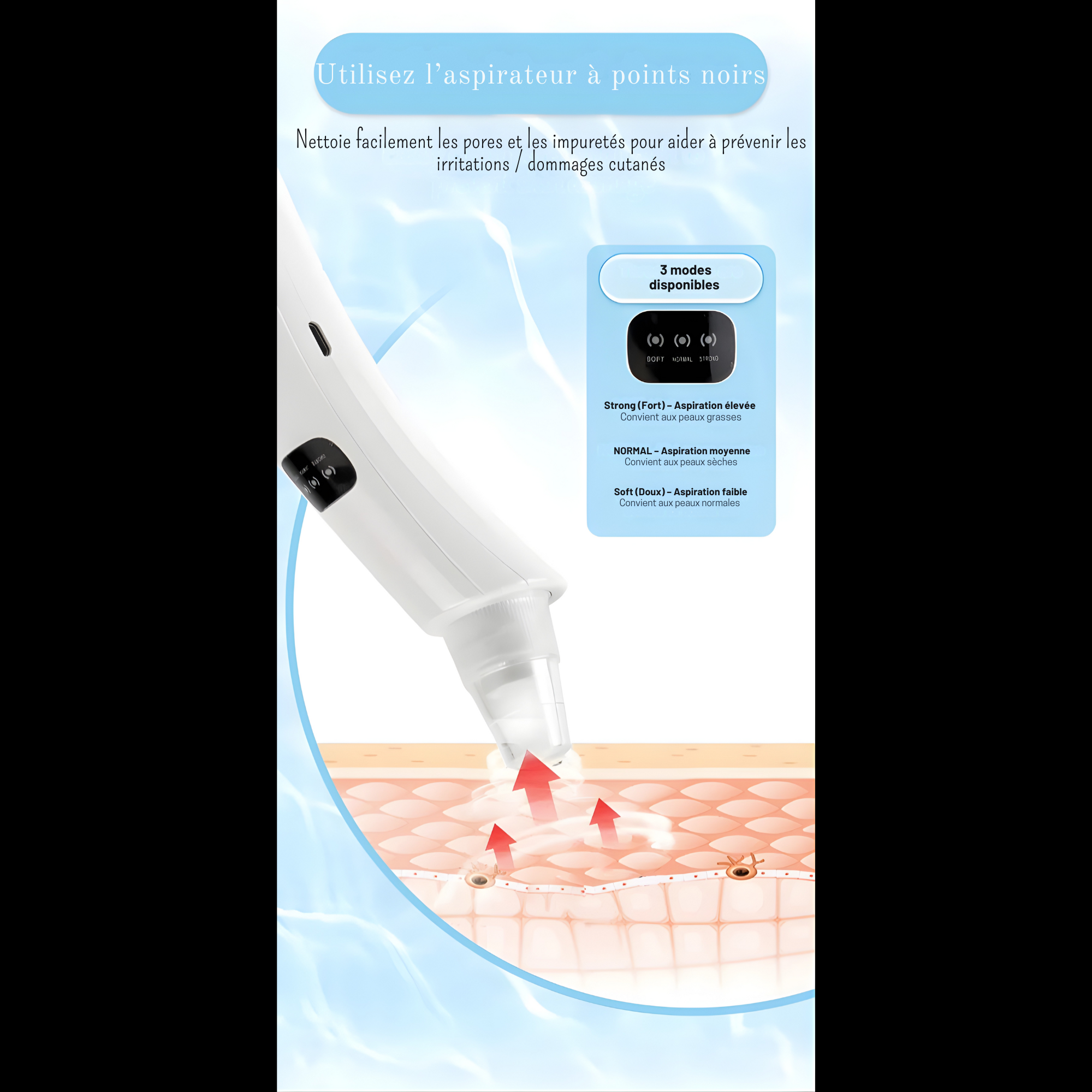 Aspirateur Points Noirs Électrique– Nettoyeur de Pores 3 Modes avec Embouts