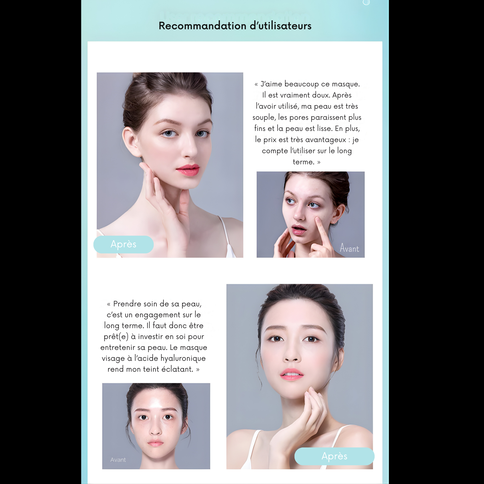 Masques Visage Acide Hyaluronique (Lot de 10)