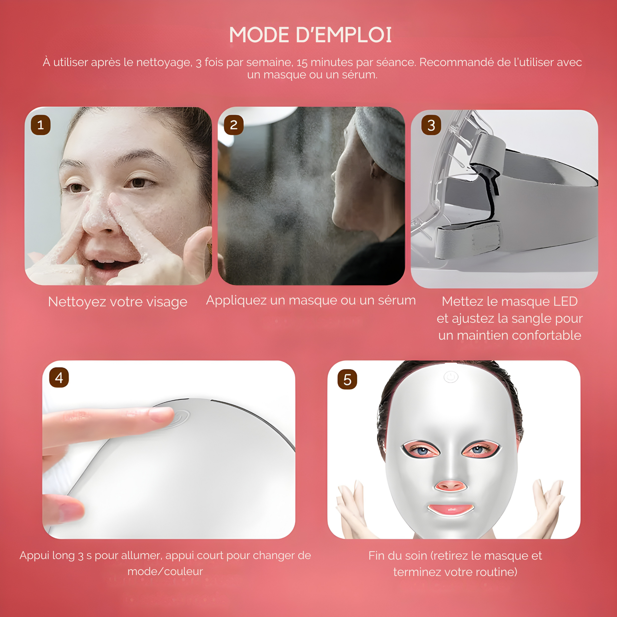 Masque LED Visage Rechargeable | Soin Professionnel Anti-Âge et Éclat