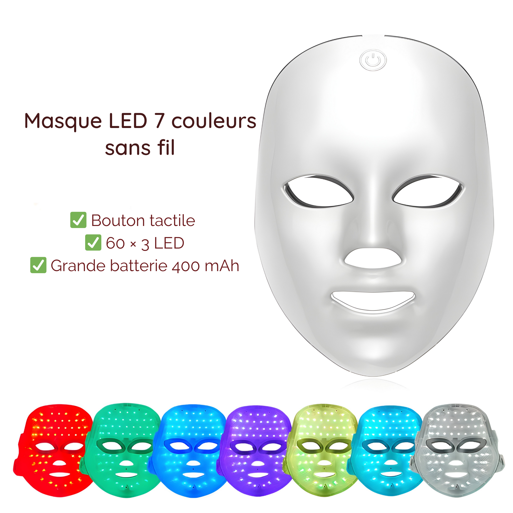 Masque LED Visage Rechargeable | Soin Professionnel Anti-Âge et Éclat