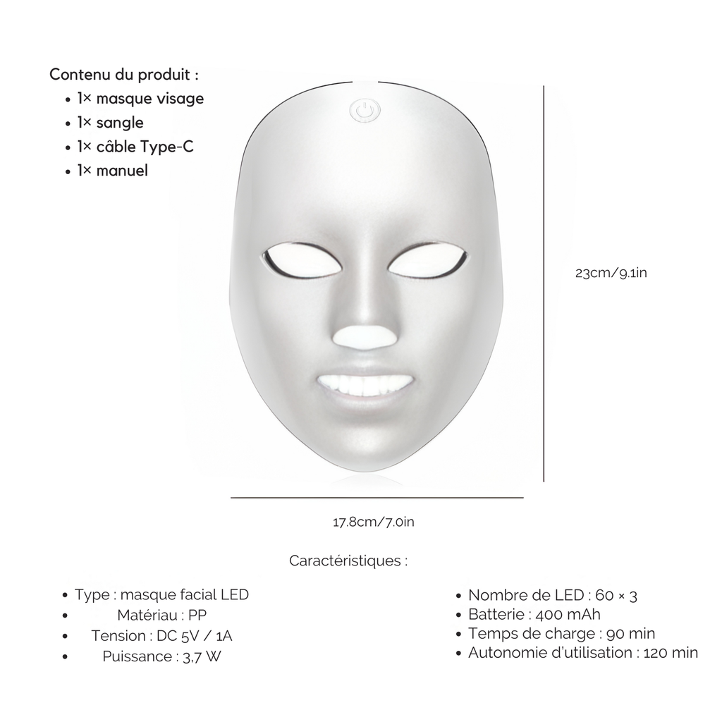 Masque LED Visage Rechargeable | Soin Professionnel Anti-Âge et Éclat